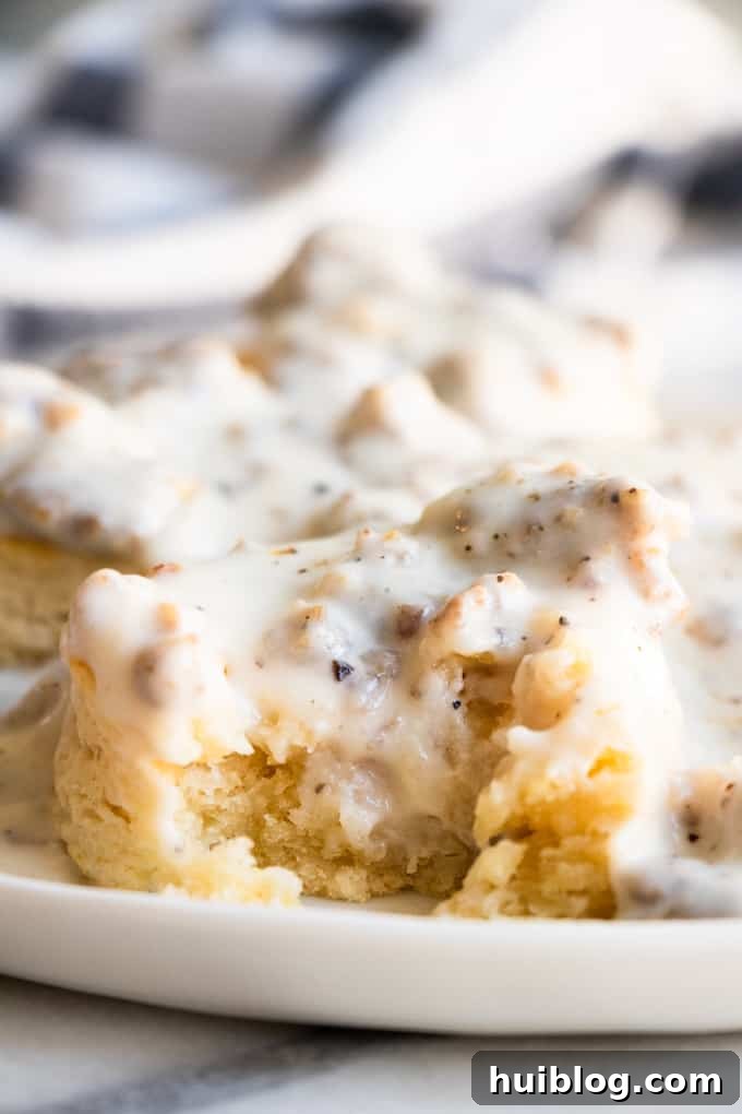 Biscuit smothered in homemade sausage gravy.