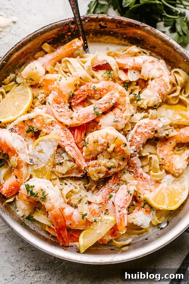Velvety Shrimp Alfredo Pasta 3 Creamy Shrimp Alfredo Pasta in a pan ready to be served