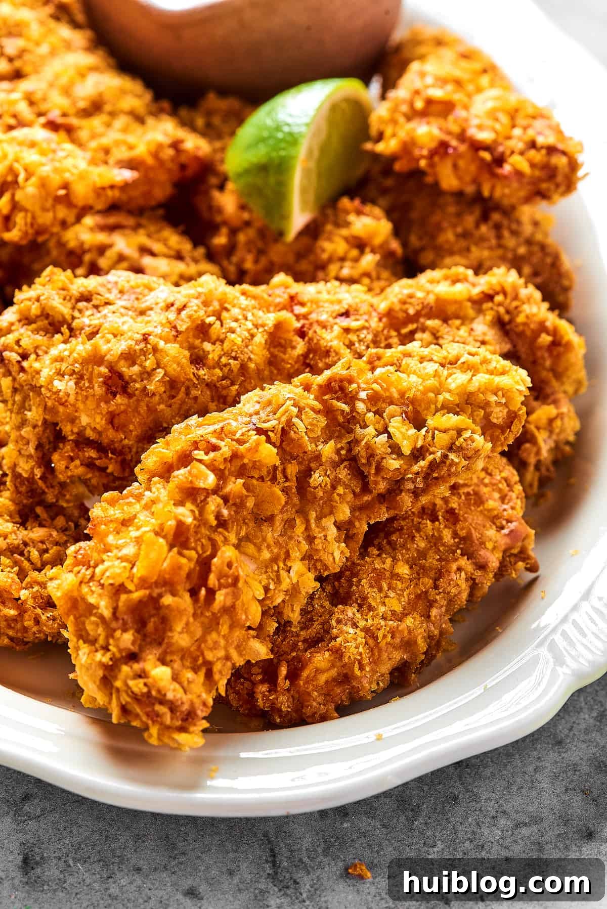 Close-up shot of air fryer chicken tempura, showing off its irresistible golden-brown texture.