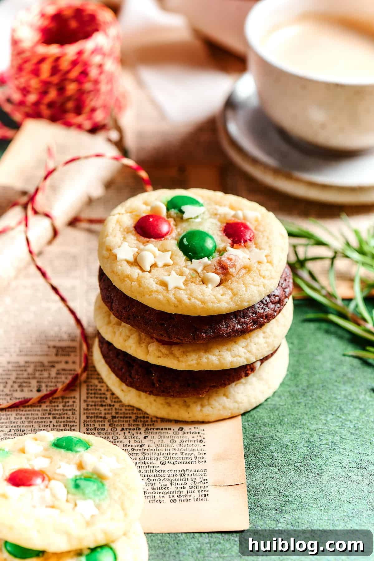 A perfectly stacked assortment of chocolate and vanilla cake mix cookies, showcasing their soft texture and festive appeal, ready to be enjoyed.