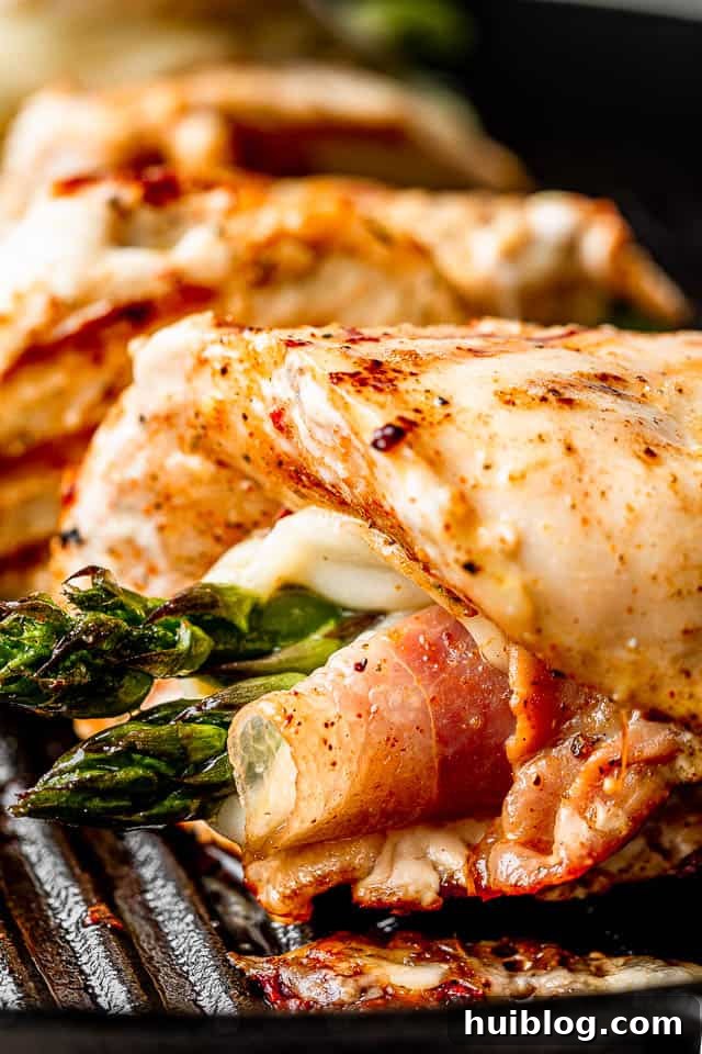 Grilling Asparagus Prosciutto Chicken Roll Ups, showing the savory and cheesy Italian dinner recipe.