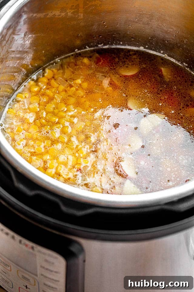 Speedy Creamy Instant Pot Corn Chowder 4 cooking corn chowder in the instant pot