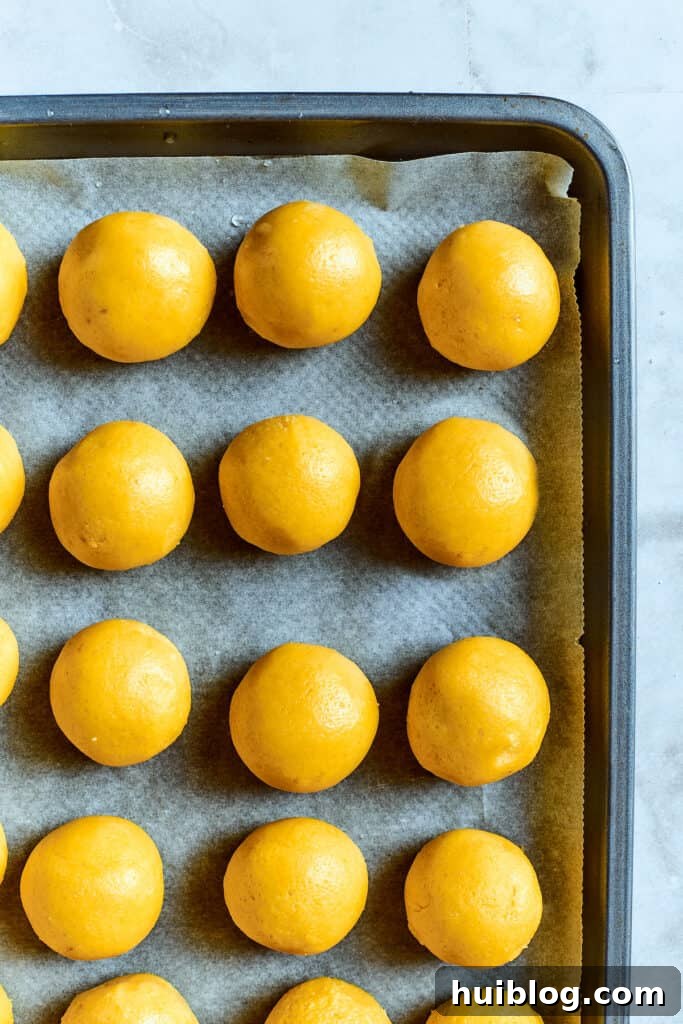 Lemon cookies are tender, soft, moist, and chewy, with tart and tangy fresh lemon flavor balanced by rich brown sugar and smooth vanilla. Overhead view of lemon cookie dough balls on a baking sheet.