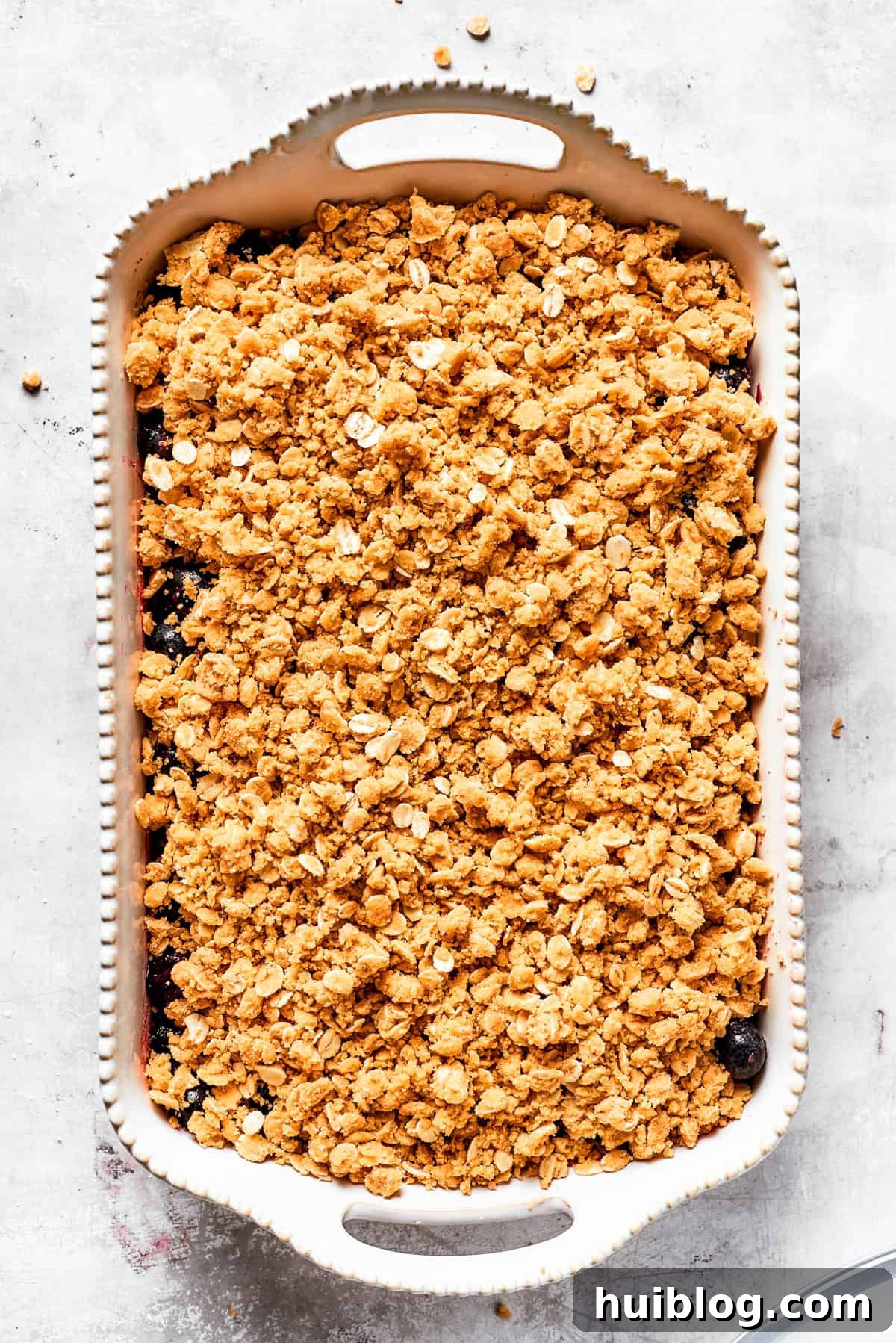 Buttery oats in a baking dish.