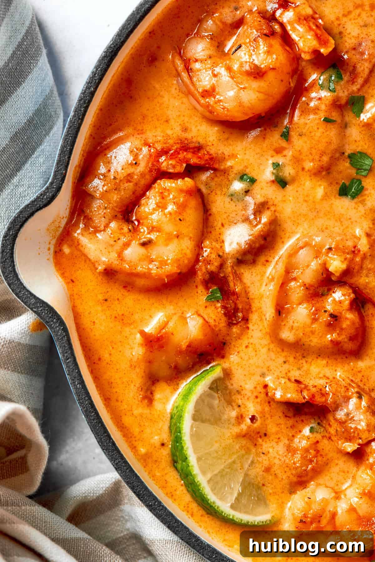 Close-up shot of Cajun shrimp.