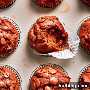 Fluffy Double Chocolate Muffins in paper liners.
