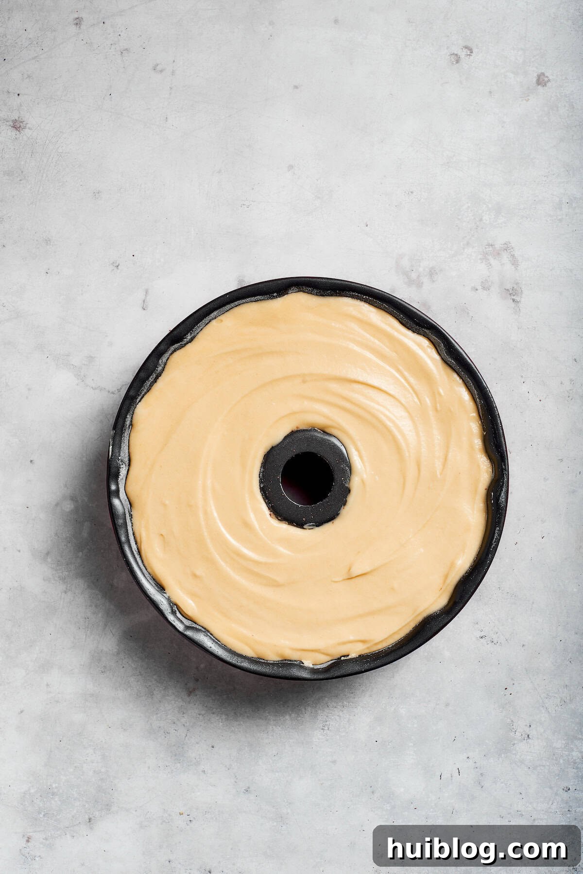 Sock it to me cake batter in a bundt pan.