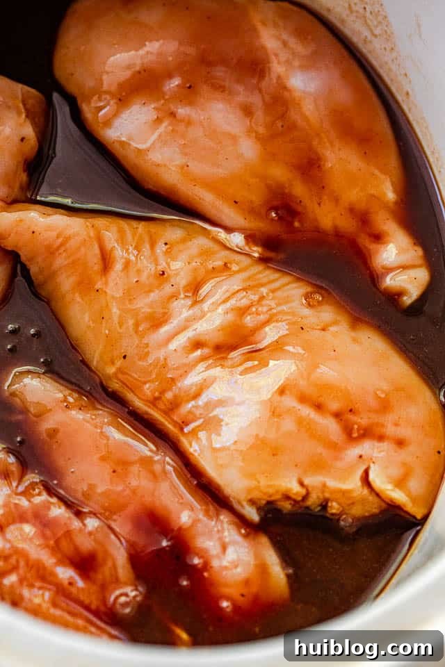 raw chicken breasts covered in barbecue sauce