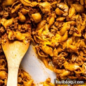 Homemade taco pasta in skillet.