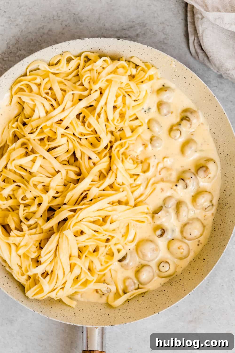 Velvety Chicken Fettuccine Alfredo 7 Noodles and Mushrooms in a Bowl with Homemade Alfredo Sauce