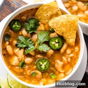 Overhead shot of a bowl of chicken chili