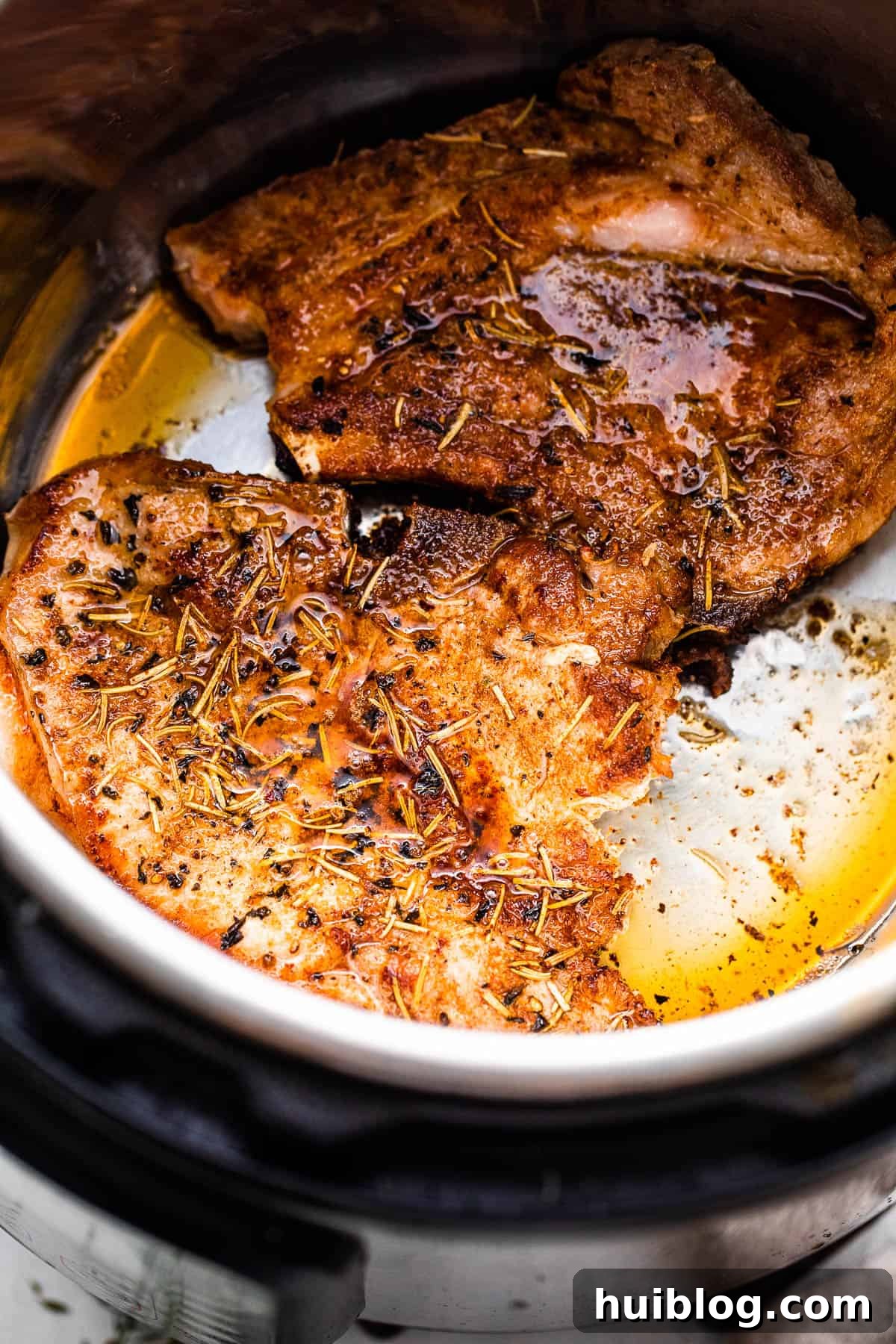 Effortless Instant Pot Pork Chops 4 browning bone in pork chops inside the instant pot