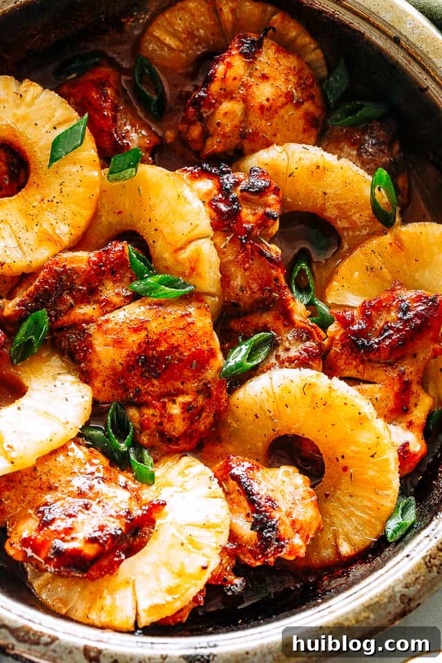 Juicy, tender, and flavorful, these pineapple barbecue chicken thighs are one of my favorite easy weeknight dinner ideas! Done in 20 minutes! Pineapple barbeque chicken thighs.