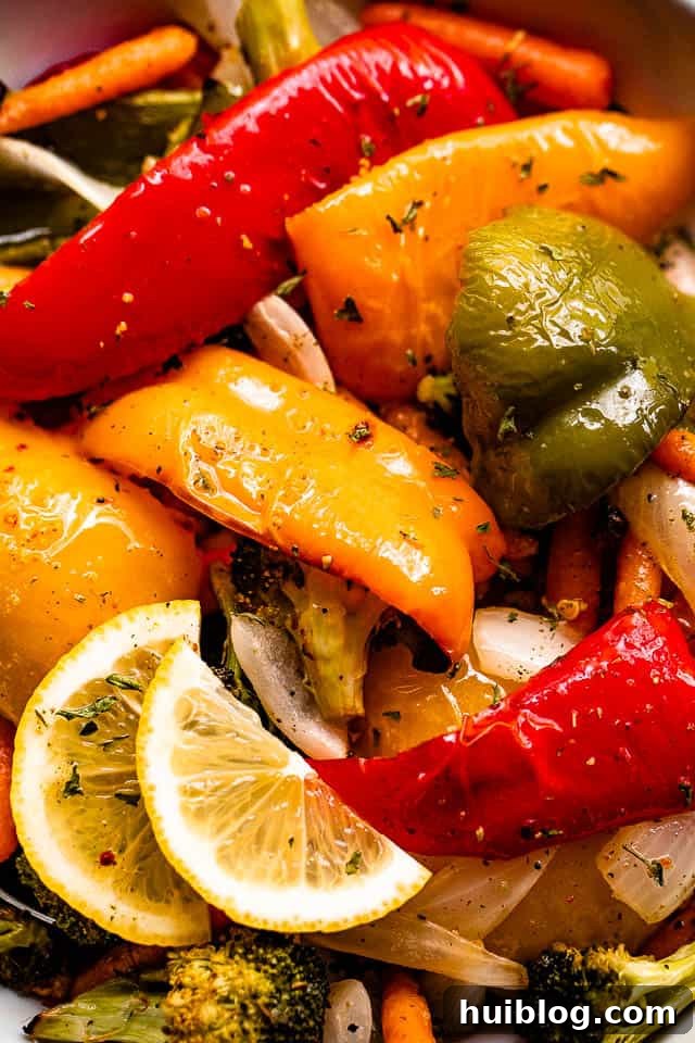 Zesty Grilled Vegetable Medley 3 Close-up of perfectly grilled bell peppers and various vegetables, showcasing their vibrant colors and appealing grill marks.