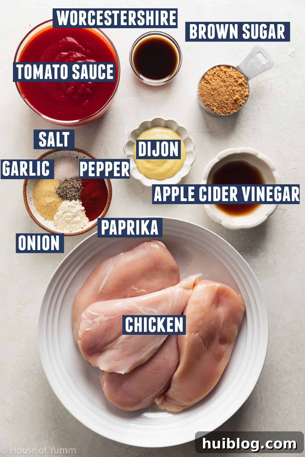Effortless Slow Cooker BBQ Pulled Chicken 5 Ingredients needed to make bbq pulled chicken with a homemade bbq sauce.