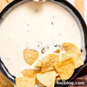 Skilled with white queso served with tortilla chips.